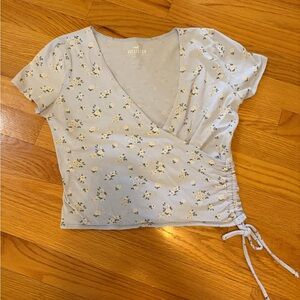 Hollister Blue Floral Wrap Ruched Crop Top